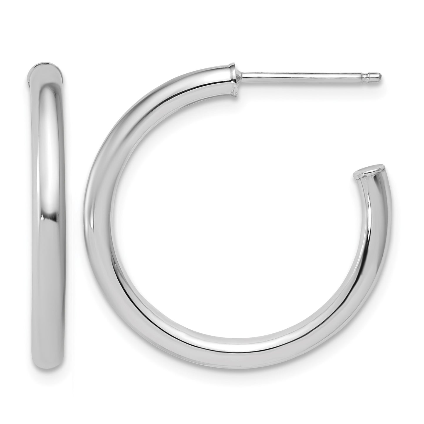 14k White Gold Polished 2.5 x 25mm Tube C-Hoop Post Earrings