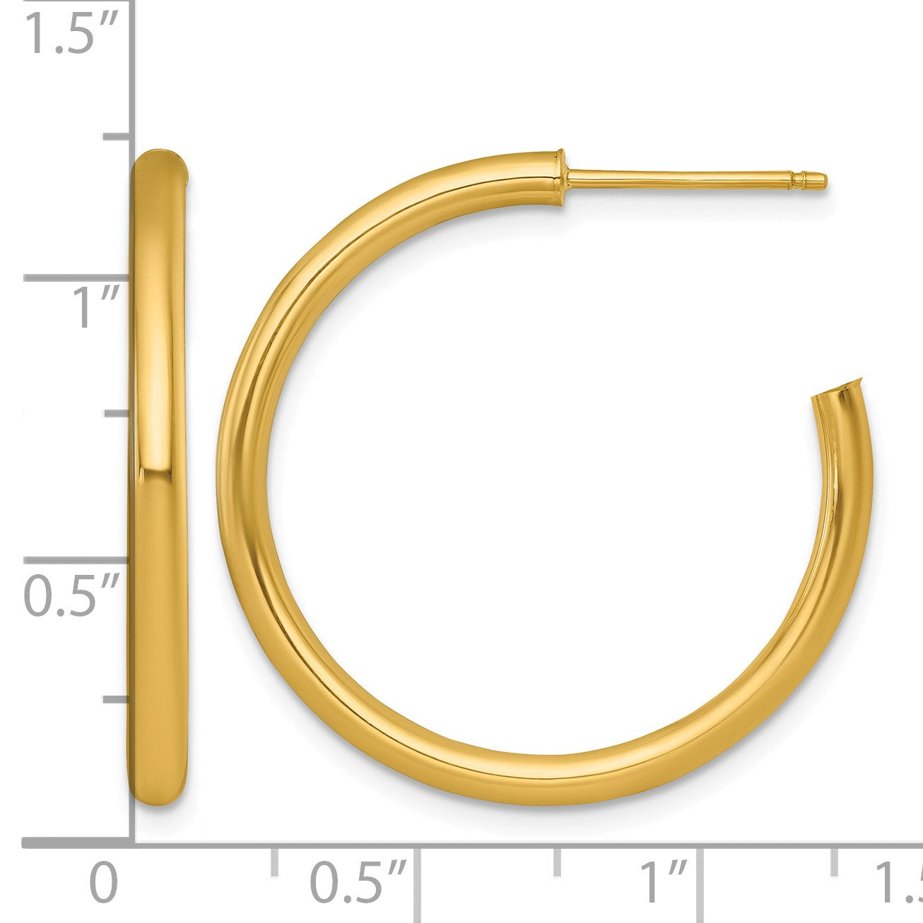 14k Polished 2.5 x 30mm Tube C-Hoop Post Earrings
