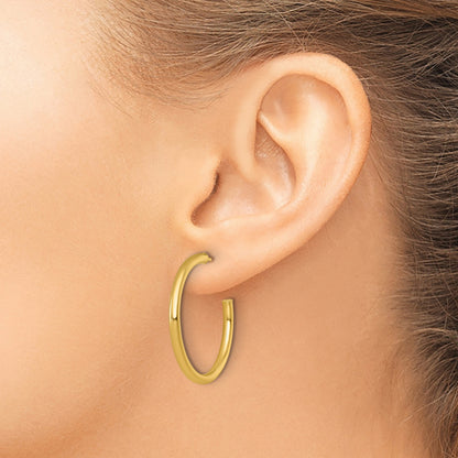 14k Polished 2.5 x 30mm Tube C-Hoop Post Earrings