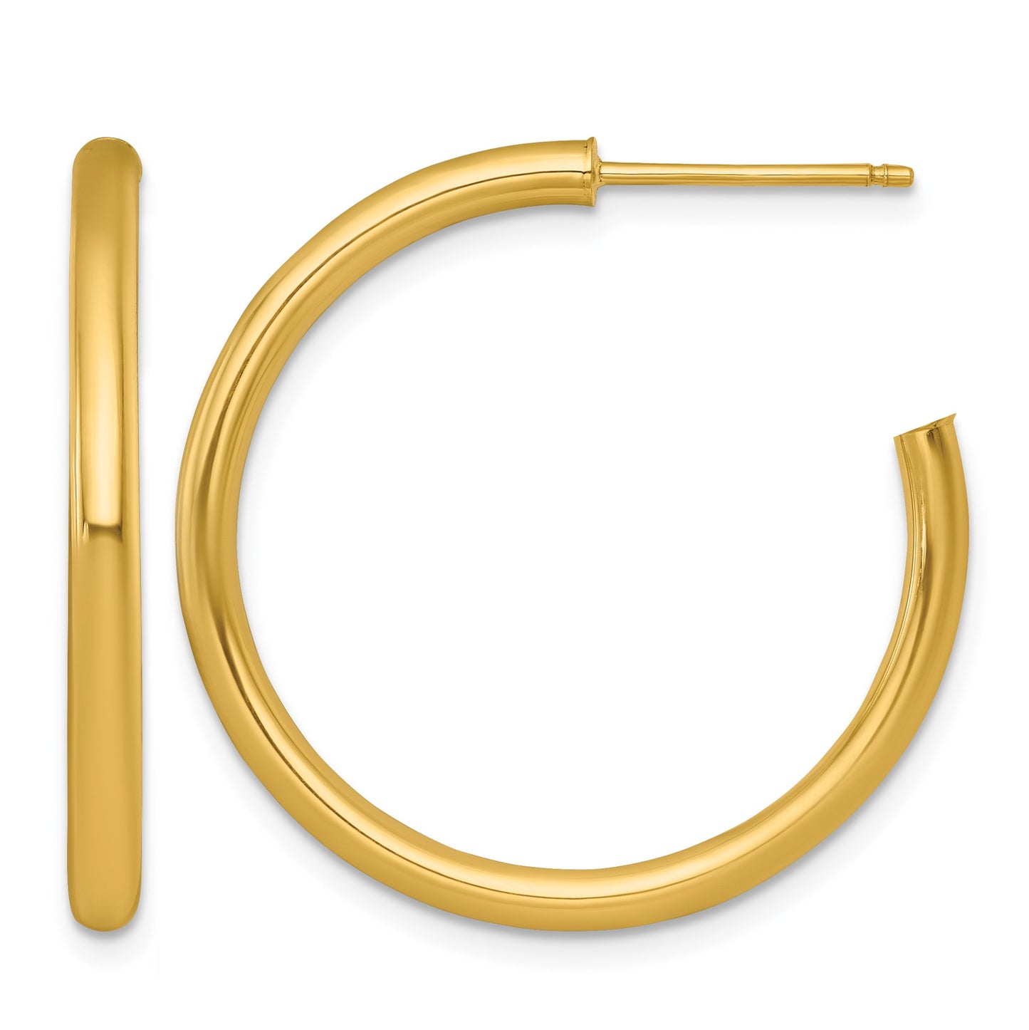 14k Polished 2.5 x 30mm Tube C-Hoop Post Earrings