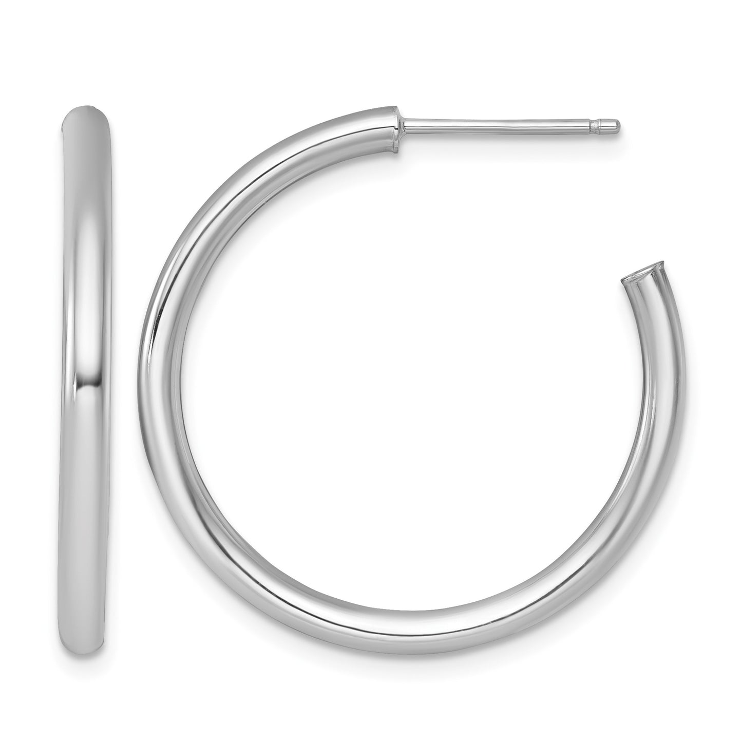 14k White Gold Polished 2.5 x 30mm Tube C-Hoop Post Earrings