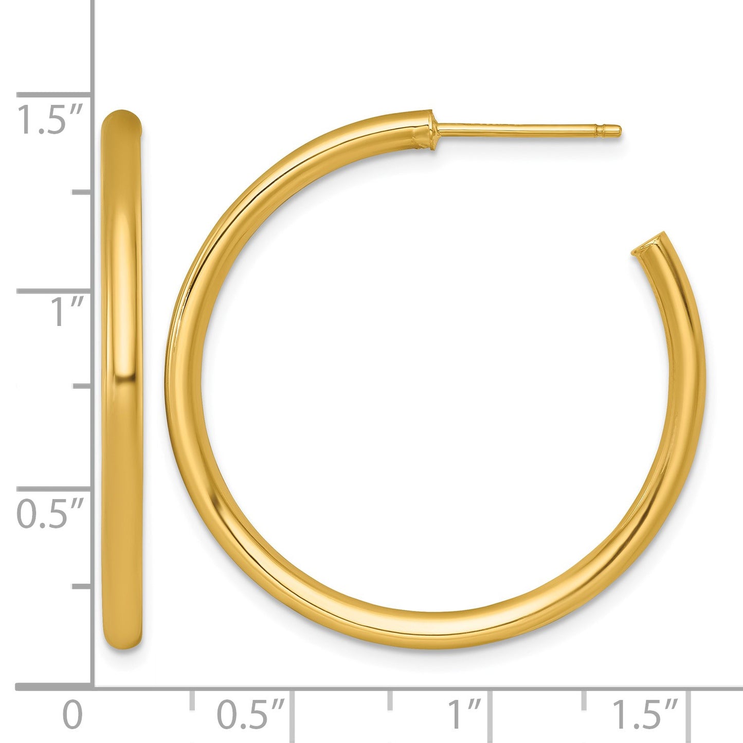 14k Polished 2.5 x 35mm Tube C-Hoop Post Earrings