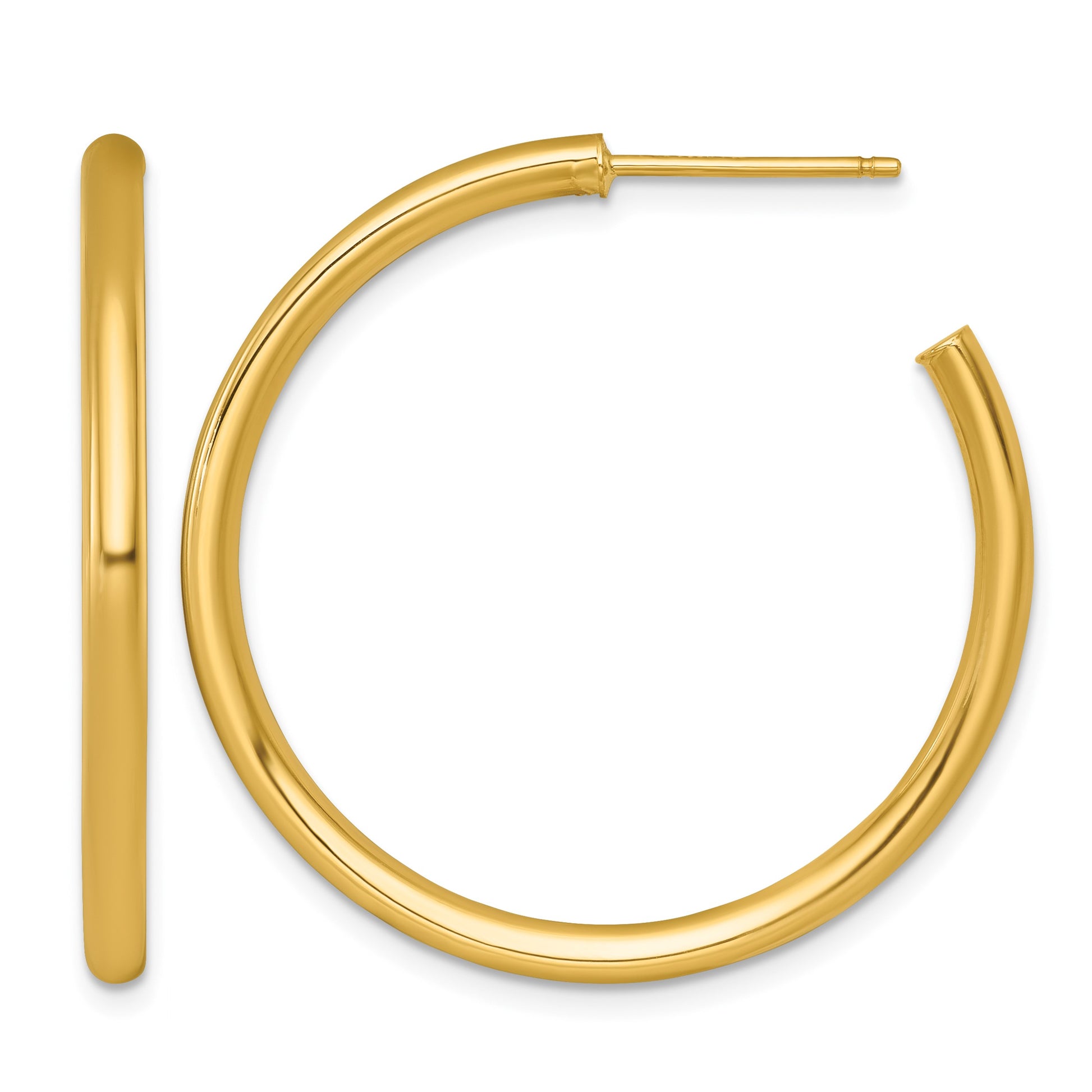 14k Polished 2.5 x 35mm Tube C-Hoop Post Earrings