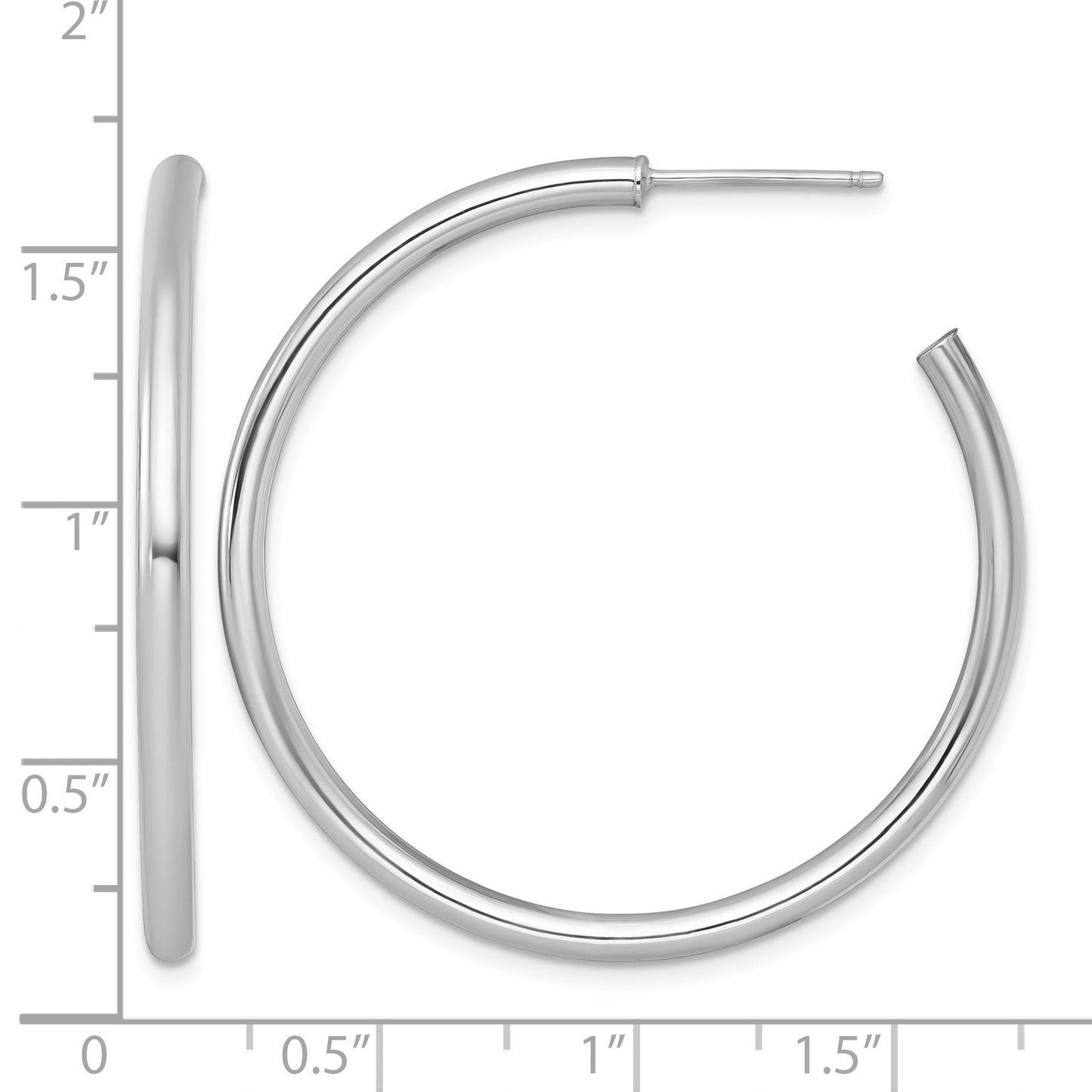 14k White Gold Polished 2.5 x 40mm Tube C-Hoop Post Earrings