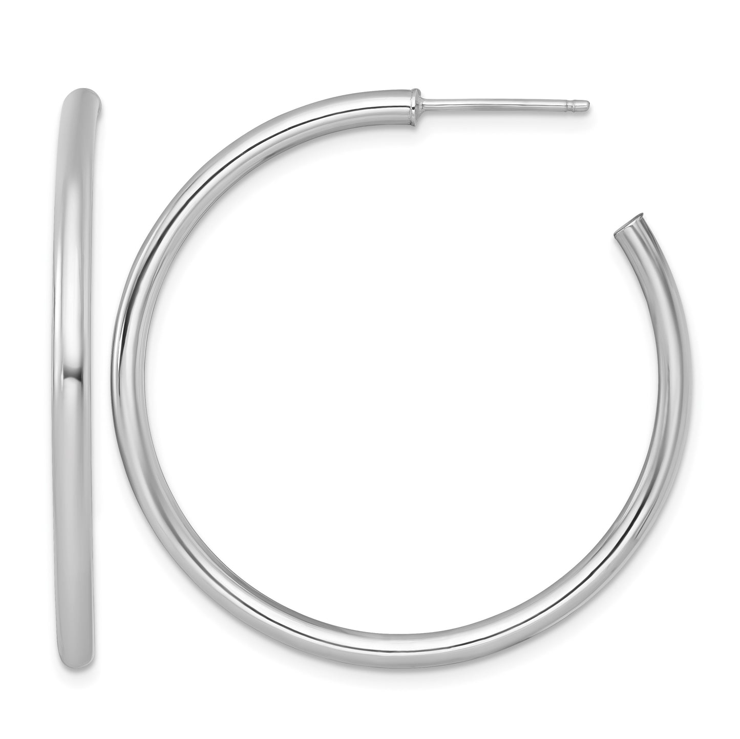 14k White Gold Polished 2.5 x 40mm Tube C-Hoop Post Earrings
