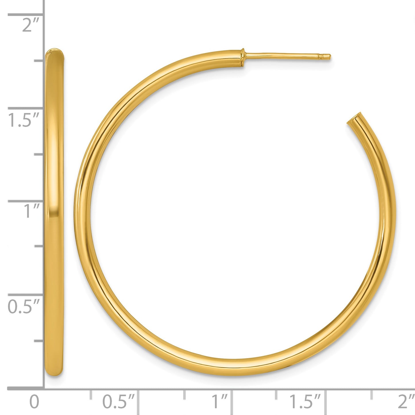 14k Polished 2.5 x 45mm Tube C-Hoop Post Earrings