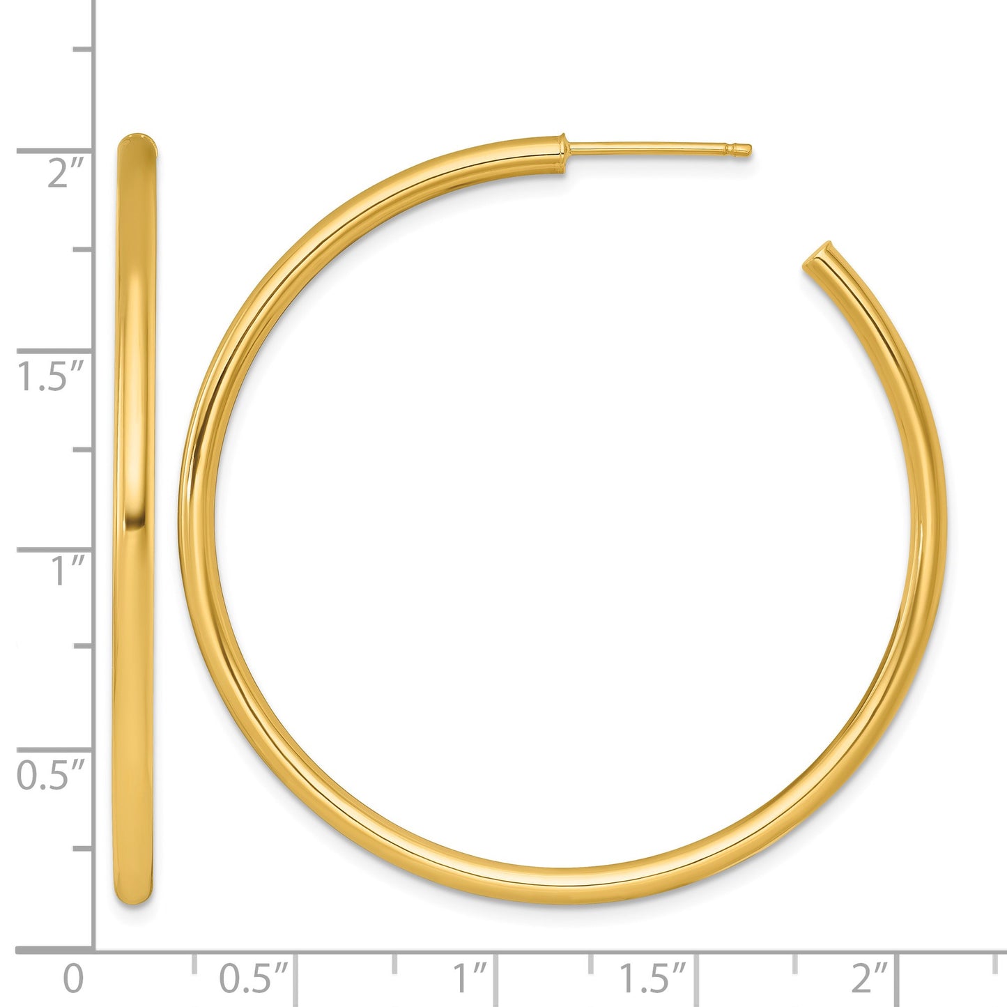 14k Polished 2.5 x 50mm Tube C-Hoop Post Earrings