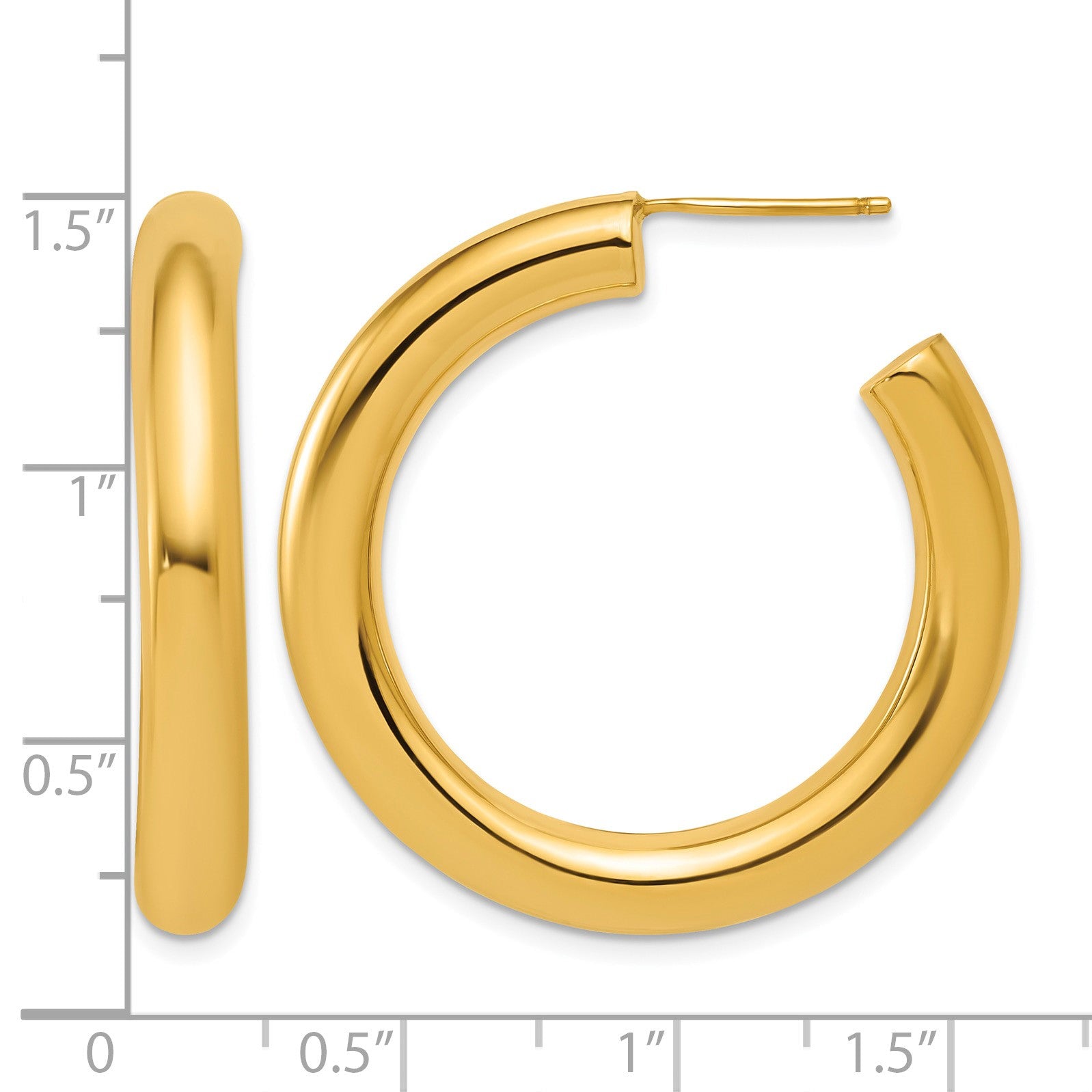 14k Polished 5.0 x 35mm Tube C-Hoop Post Earrings