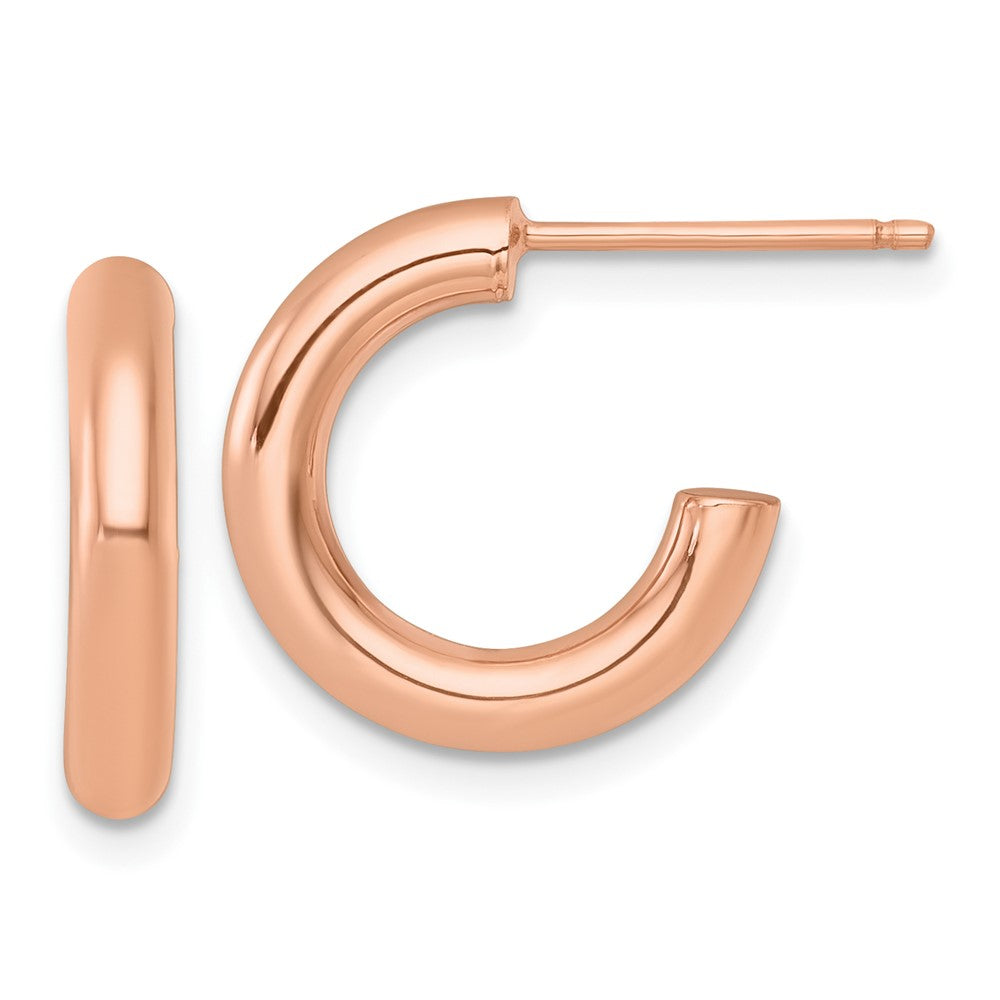 14k Rose Gold Polished 3.0 x 16mm Tube C-Hoop Post Earrings