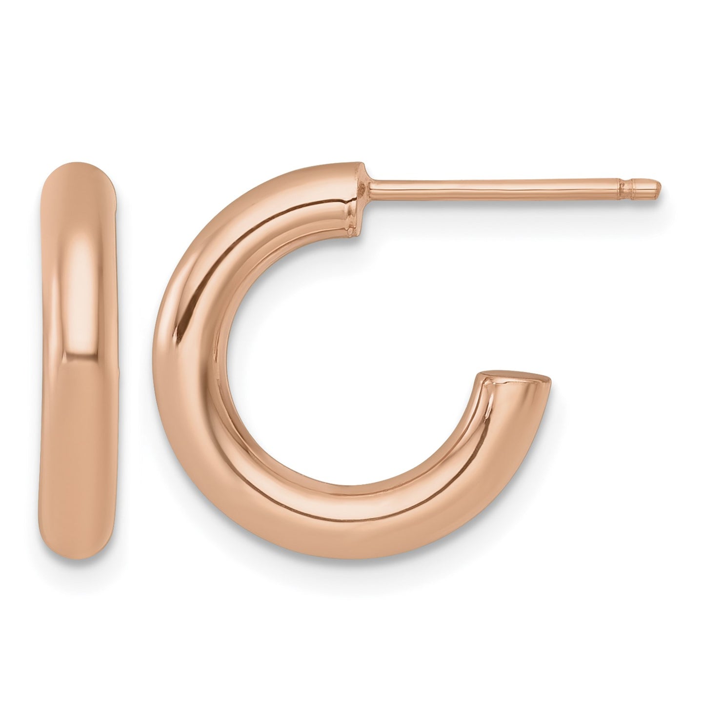 14k Rose Gold Polished 3.0 x 16mm Tube C-Hoop Post Earrings