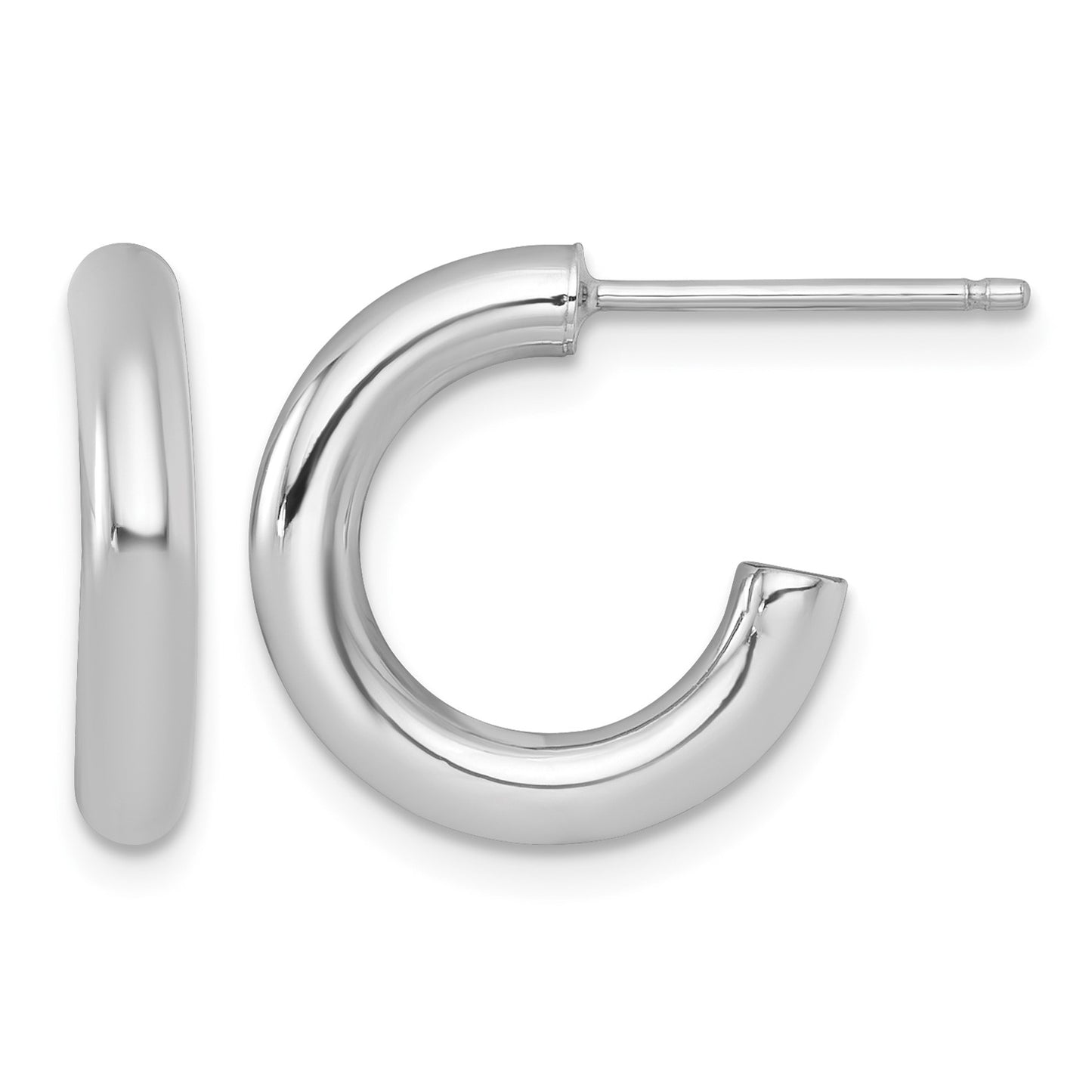 14k White Gold Polished 3.0 x 16mm Tube C-Hoop Post Earrings