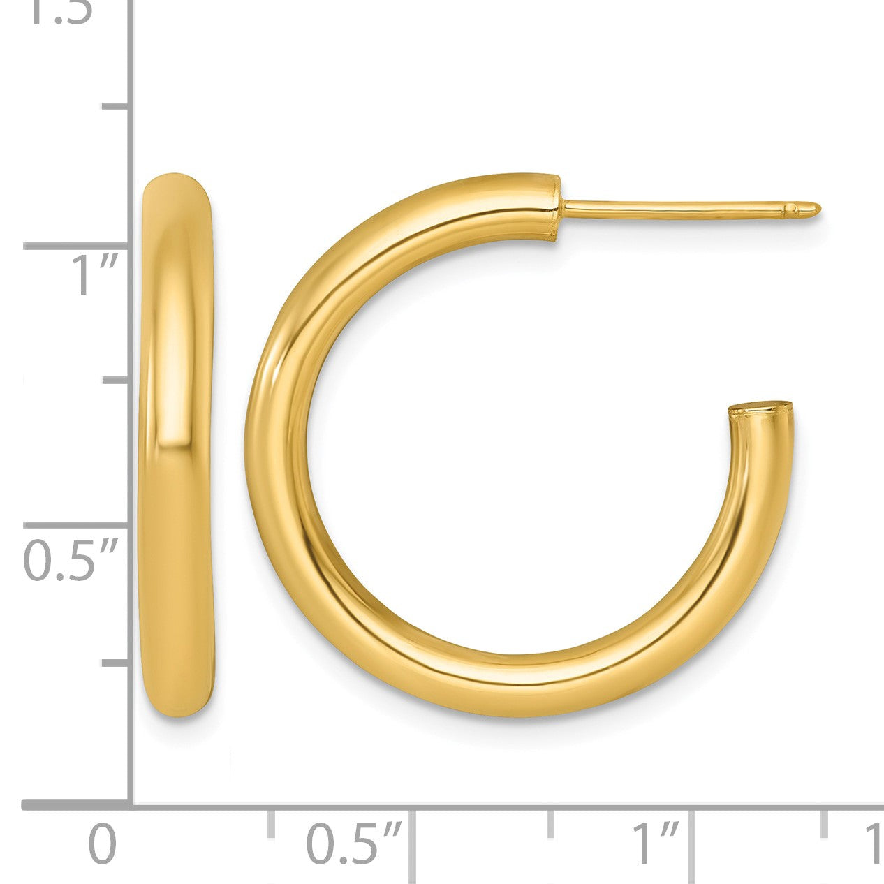 14k Polished 3.0 x 25mm Tube C-Hoop Post Earrings