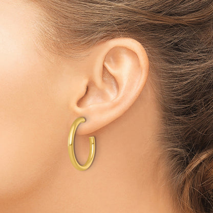 14k Polished 3.0 x 30mm Tube C-Hoop Post Earrings