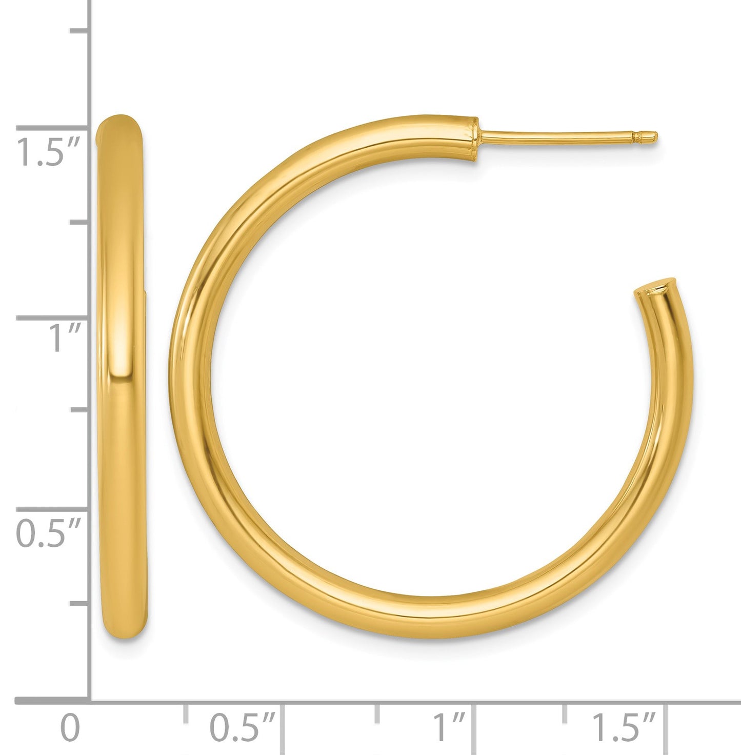 14k Polished 3.0 x 35mm Tube C-Hoop Post Earrings