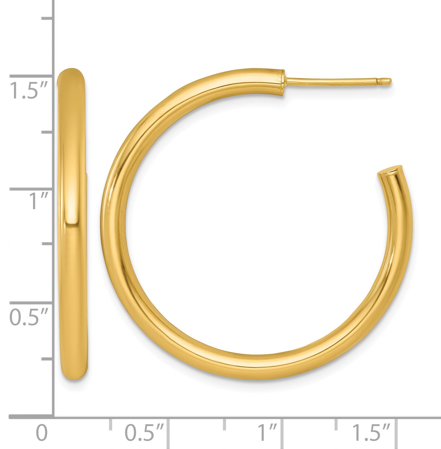 14k Polished 3.0 x 35mm Tube C-Hoop Post Earrings