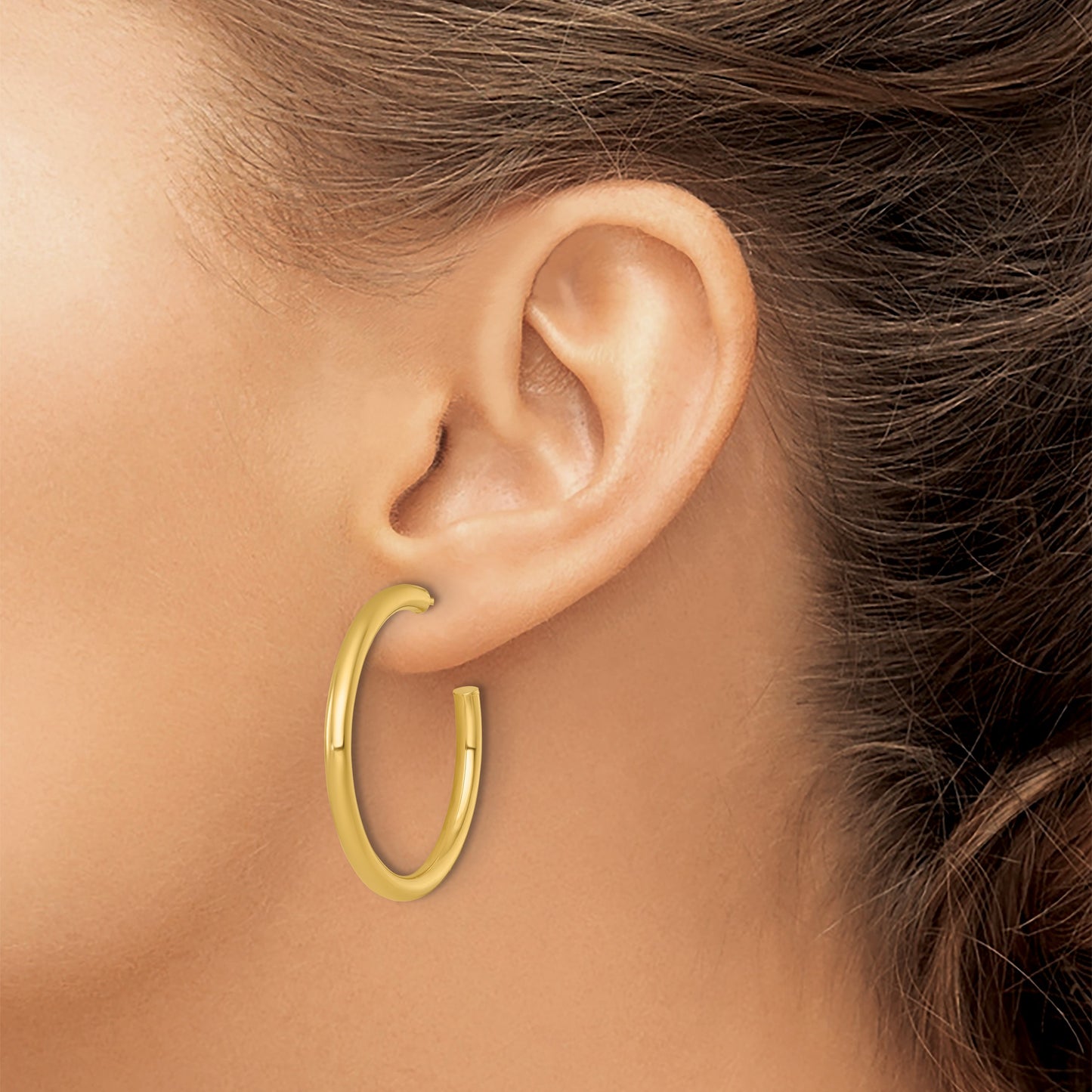 14k Polished 3.0 x 35mm Tube C-Hoop Post Earrings