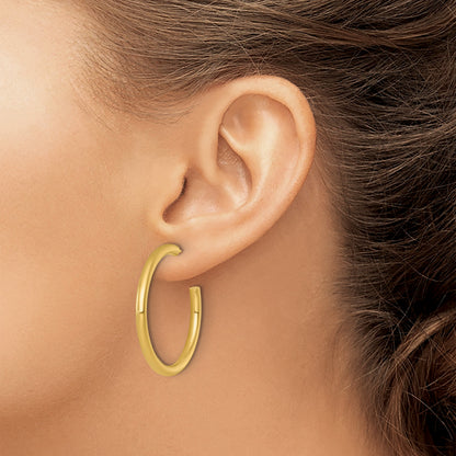 14k Polished 3.0 x 35mm Tube C-Hoop Post Earrings