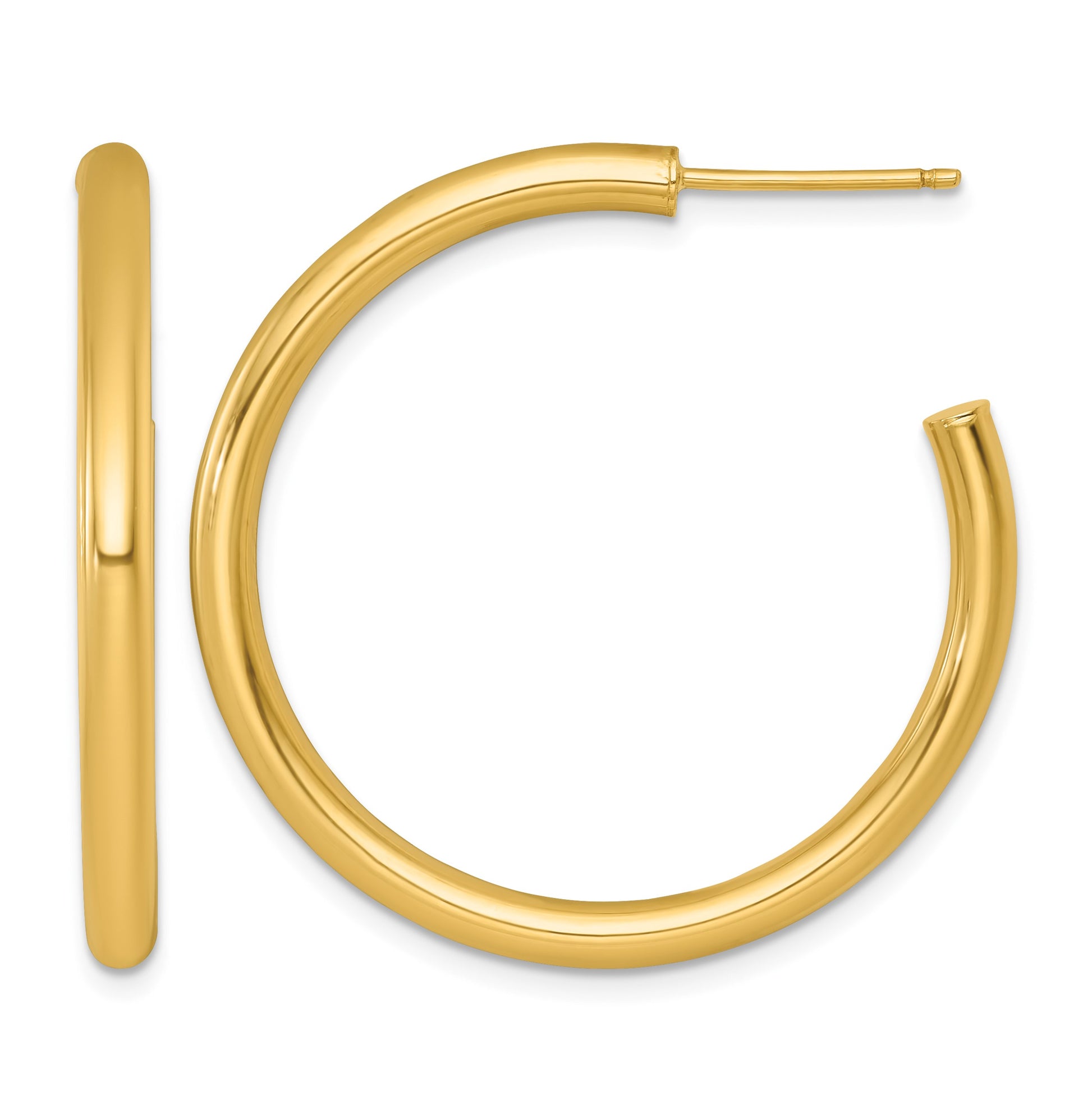 14k Polished 3.0 x 35mm Tube C-Hoop Post Earrings