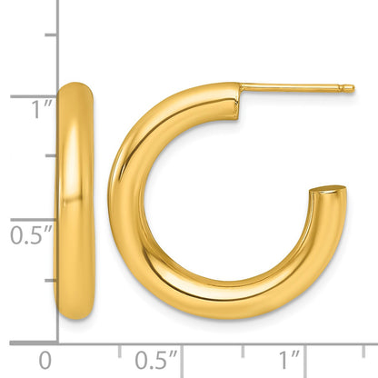14k Polished 4.0 x 25mm Tube C-Hoop Post Earrings