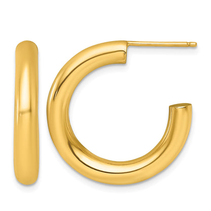 14k Polished 4.0 x 25mm Tube C-Hoop Post Earrings