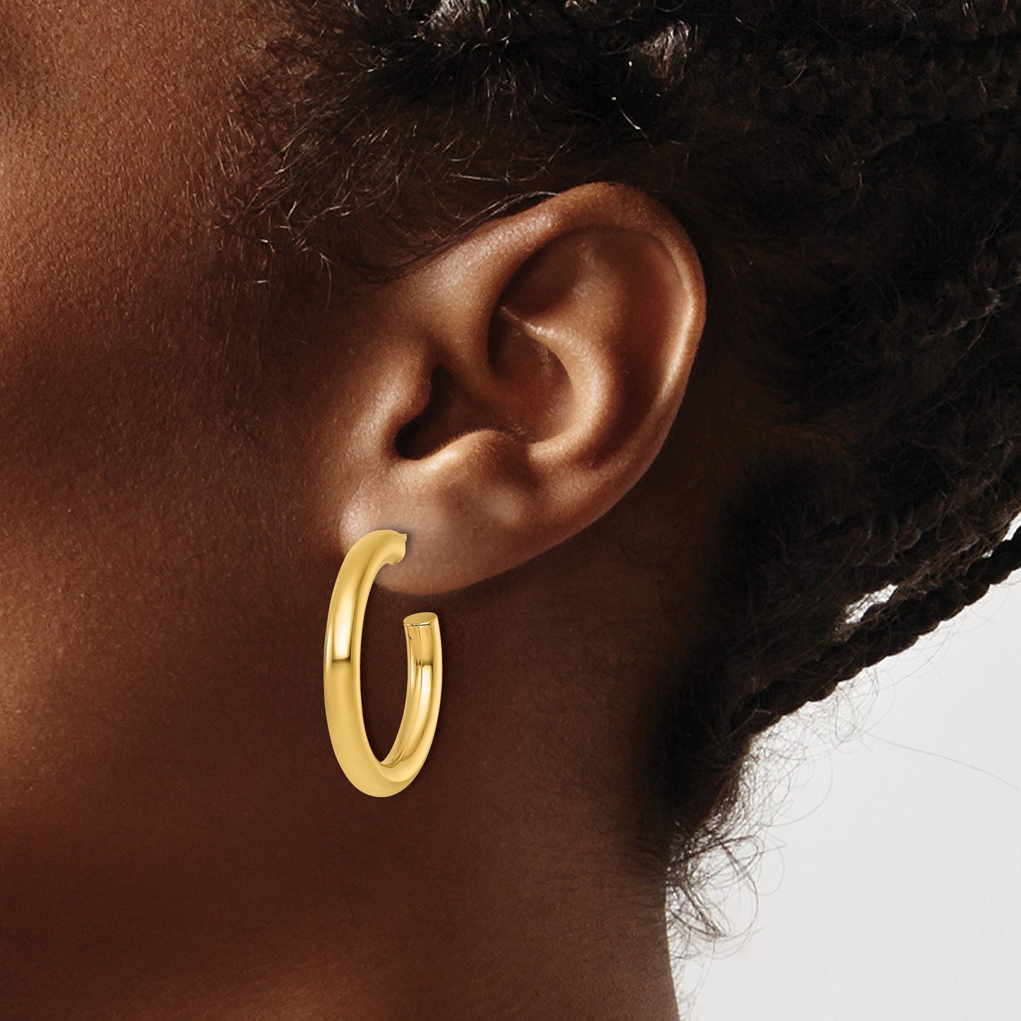 14k Polished 4.0 x 30mm Tube C-Hoop Post Earrings