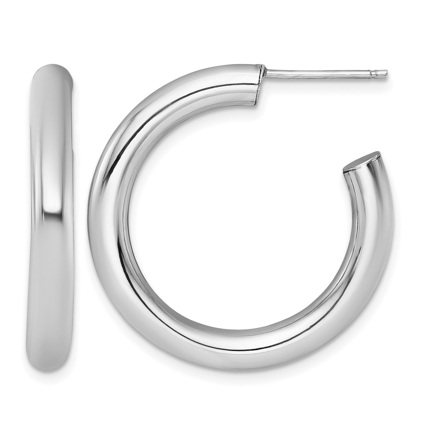 14k White Gold Polished 4.0 x 30mm Tube C-Hoop Post Earrings