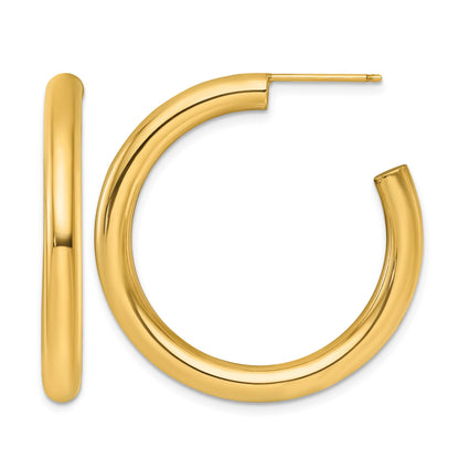 14k Polished 4.0 x 35mm Tube C-Hoop Post Earrings