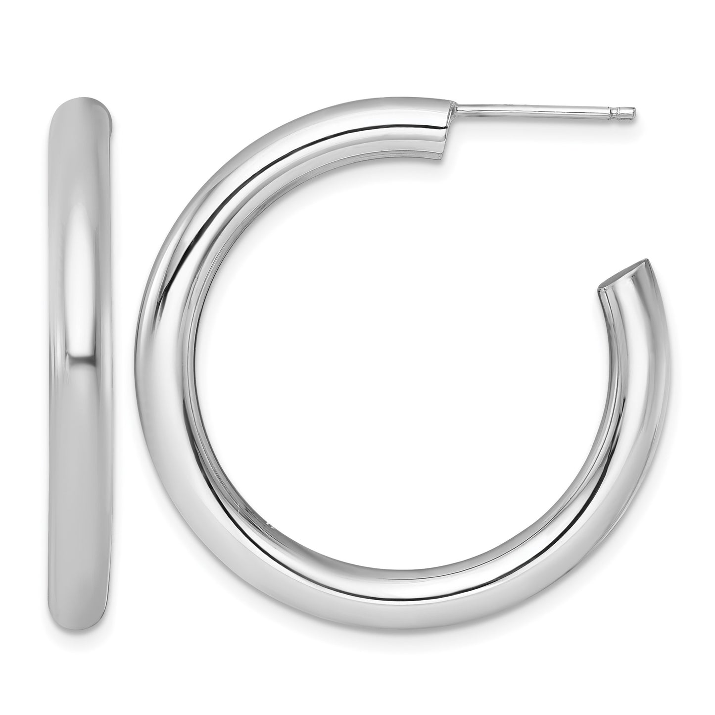 14k White Gold Polished 4.0 x 35mm Tube C-Hoop Post Earrings