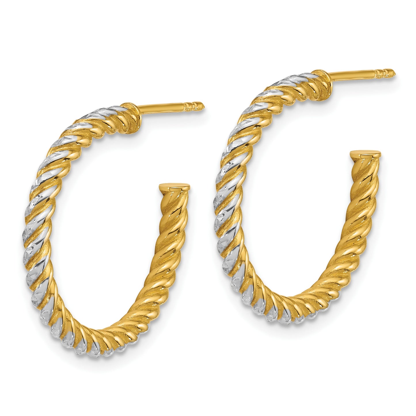 14k with White Rhodium Polished Diamond-cut Twisted 2.75mm Tube C-Hoop Post Earrings