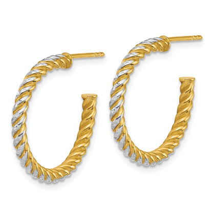 14k with White Rhodium Polished Diamond-cut Twisted 2.75mm Tube C-Hoop Post Earrings