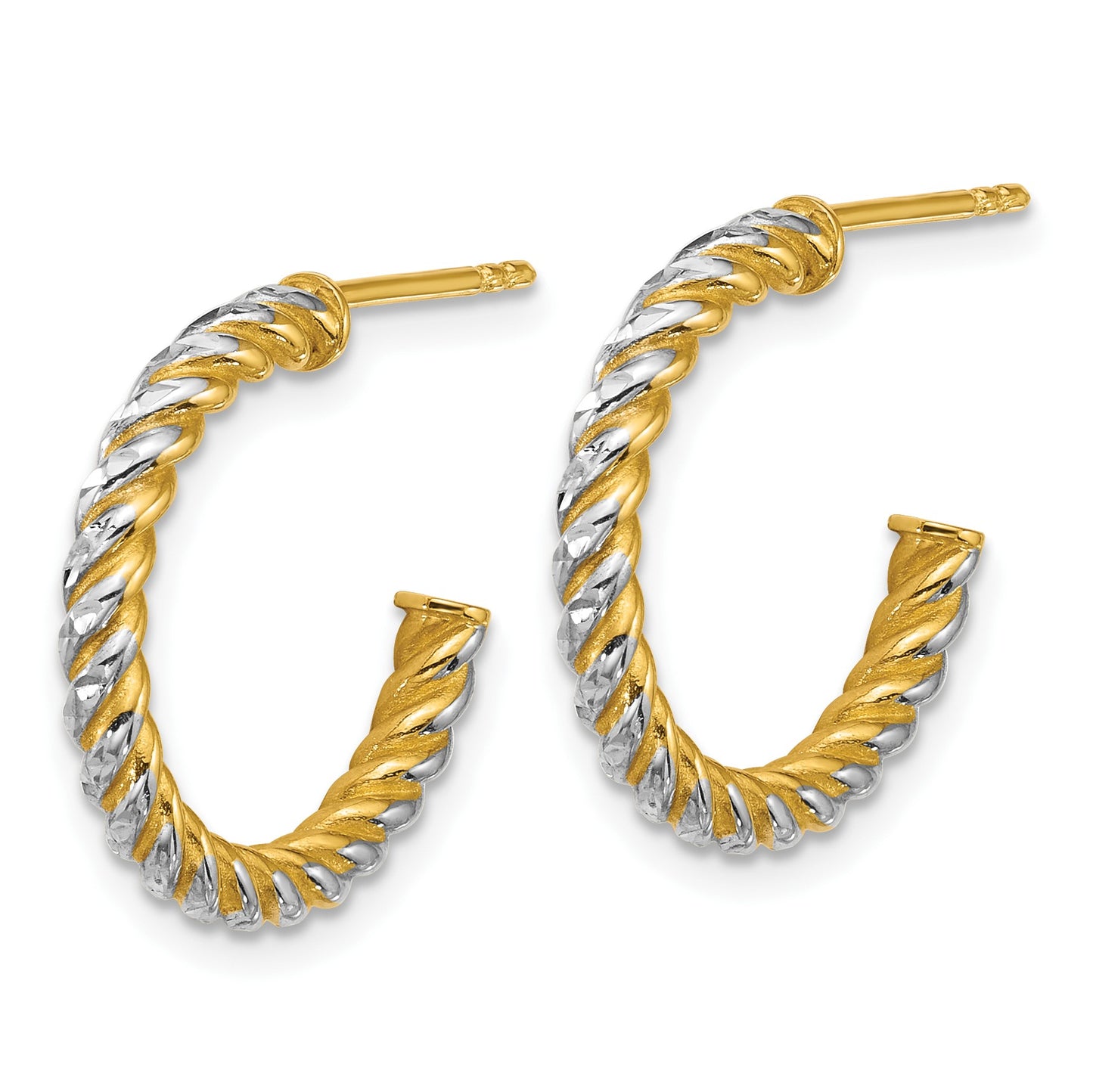 14k with White Rhodium Polished Diamond-cut Twisted 2.75mm Tube C-Hoop Post Earrings