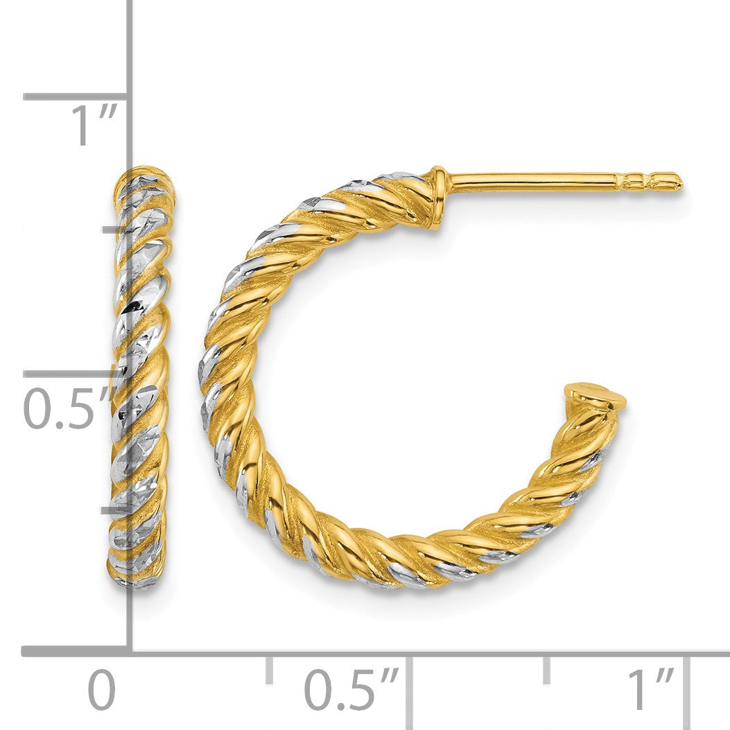 14k with White Rhodium Polished Diamond-cut Twisted 2.75mm Tube C-Hoop Post Earrings