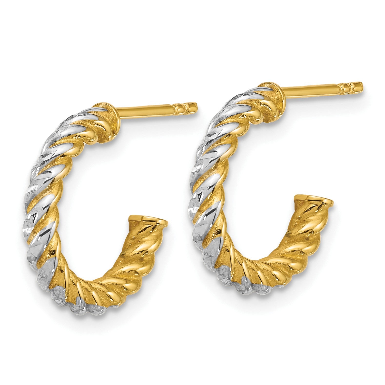 14k with White Rhodium Polished Diamond-cut Twisted 2.75mm Tube C-Hoop Post Earrings