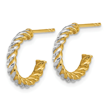 14k with White Rhodium Polished Diamond-cut Twisted 2.75mm Tube C-Hoop Post Earrings