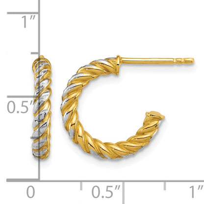 14k with White Rhodium Polished Diamond-cut Twisted 2.75mm Tube C-Hoop Post Earrings