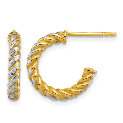 14k with White Rhodium Polished Diamond-cut Twisted 2.75mm Tube C-Hoop Post Earrings