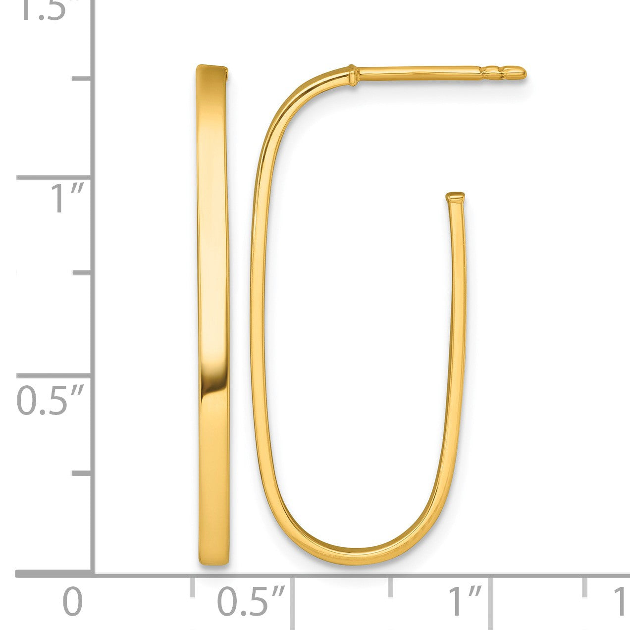 14k Polished Long Oval 2mm Tube Hoop Post Earrings