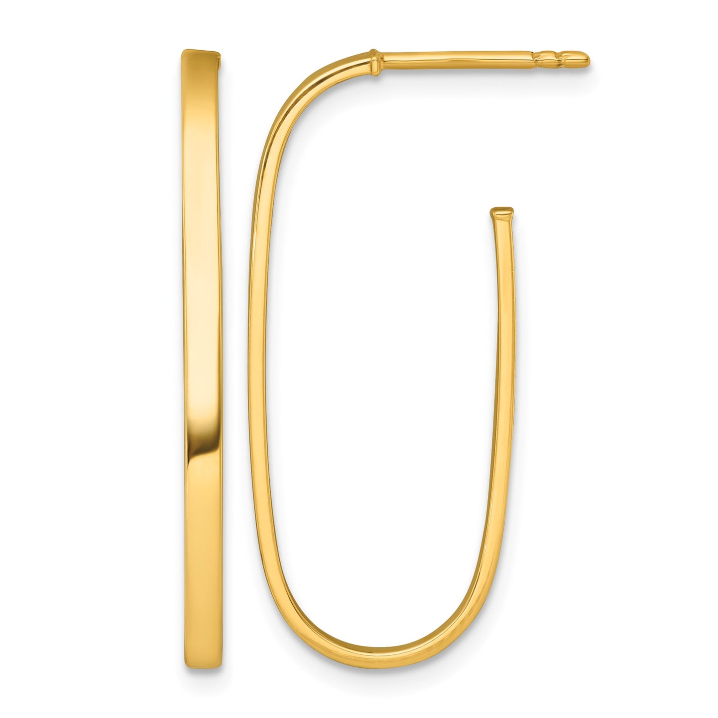 14k Polished Long Oval 2mm Tube Hoop Post Earrings