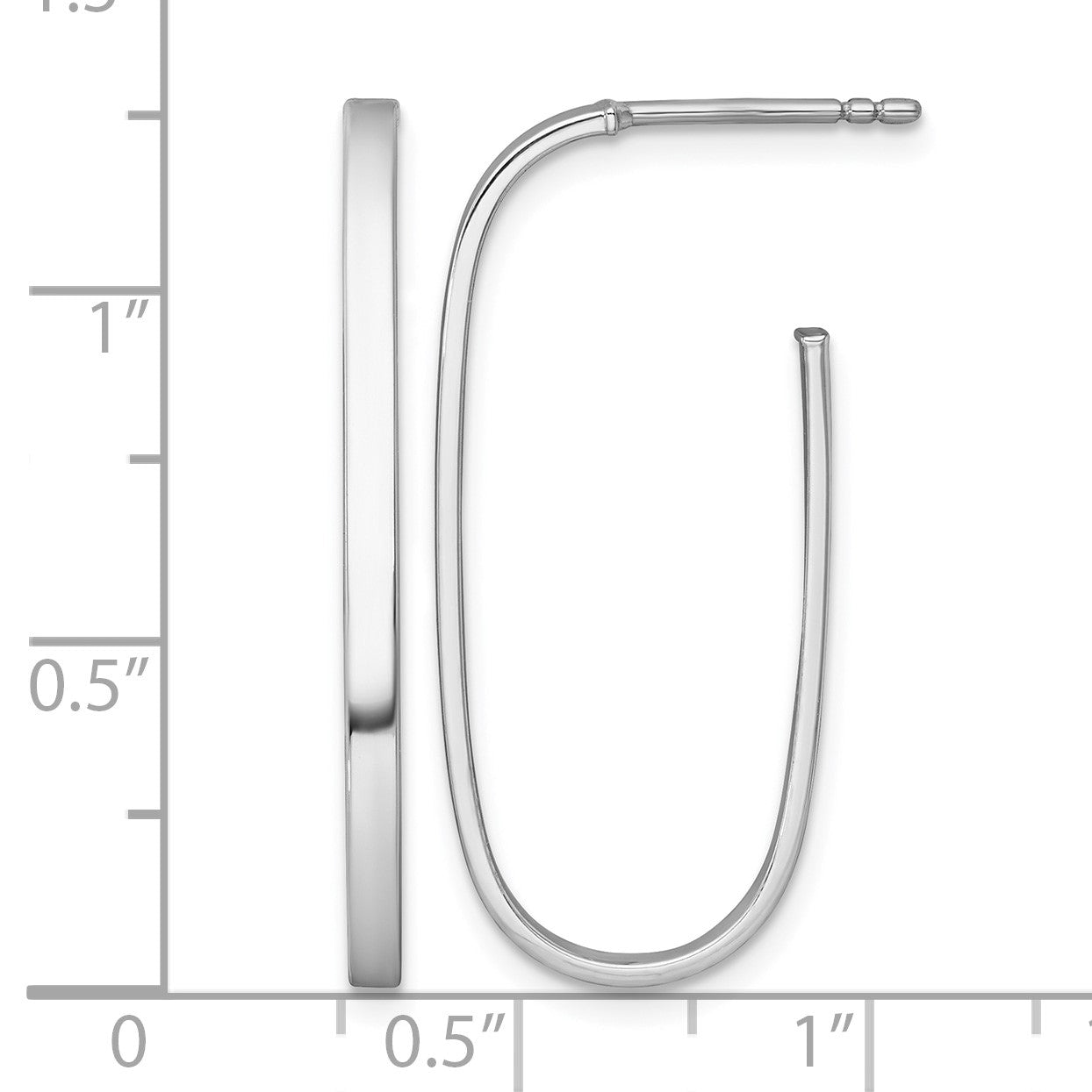 14k White Rhodium-plated Polished Long Oval 2mm Tube Hoop Post Earrings