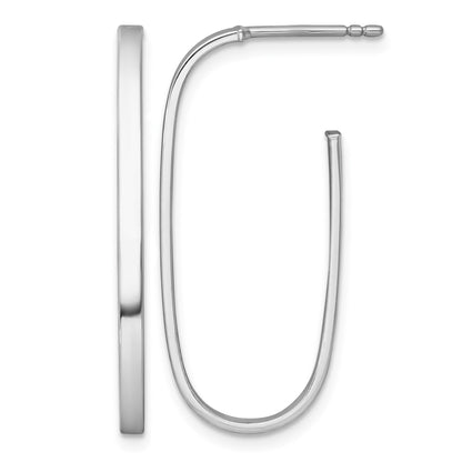 14k White Rhodium-plated Polished Long Oval 2mm Tube Hoop Post Earrings