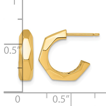 14K Polished Hollow Geometric C-Hoop Post Earrings