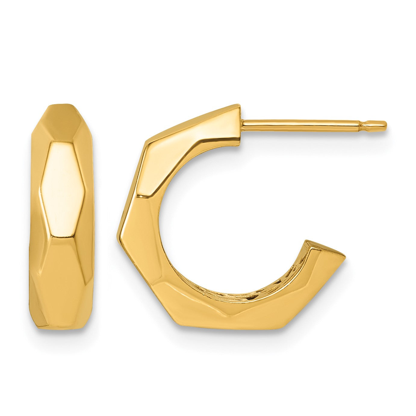 14K Polished Hollow Geometric C-Hoop Post Earrings