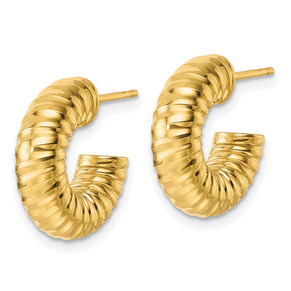 14k Polished 5.00mm Textured Tube C-Hoop Post Earrings