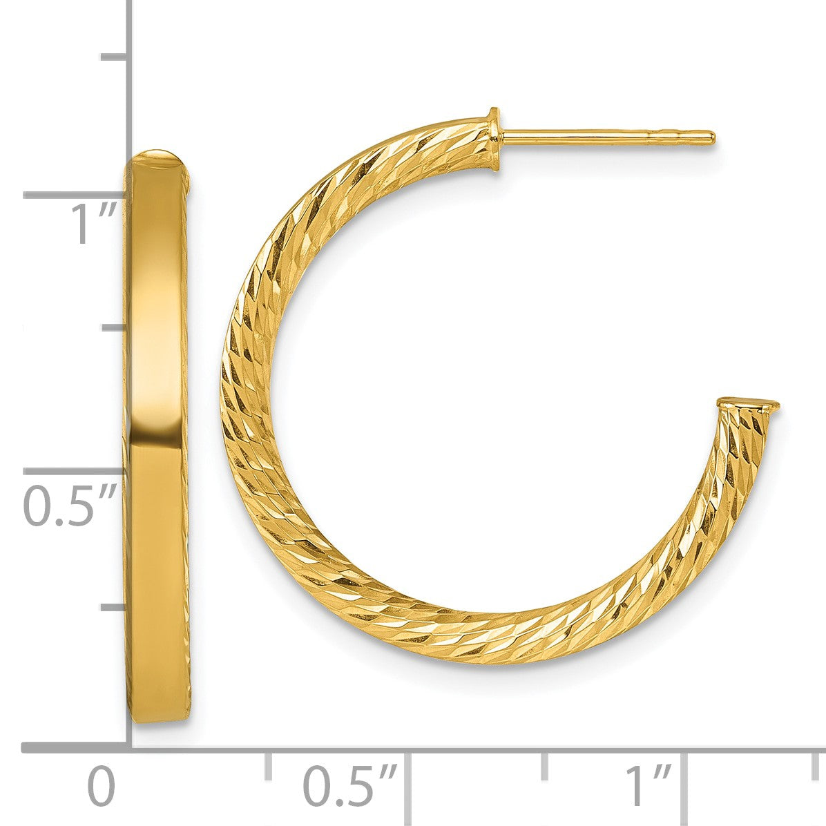 14k Polished and Diamond-cut 3.00 x 25mm Tube C-Hoop Post Earrings