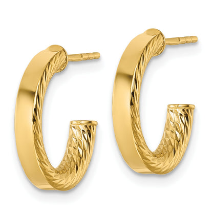 14k Polished and Diamond-cut 3.00 x 15mm Tube C-Hoop Post Earrings
