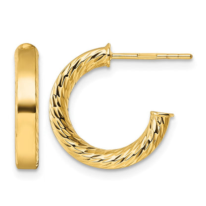 14k Polished and Diamond-cut 3.00 x 15mm Tube C-Hoop Post Earrings