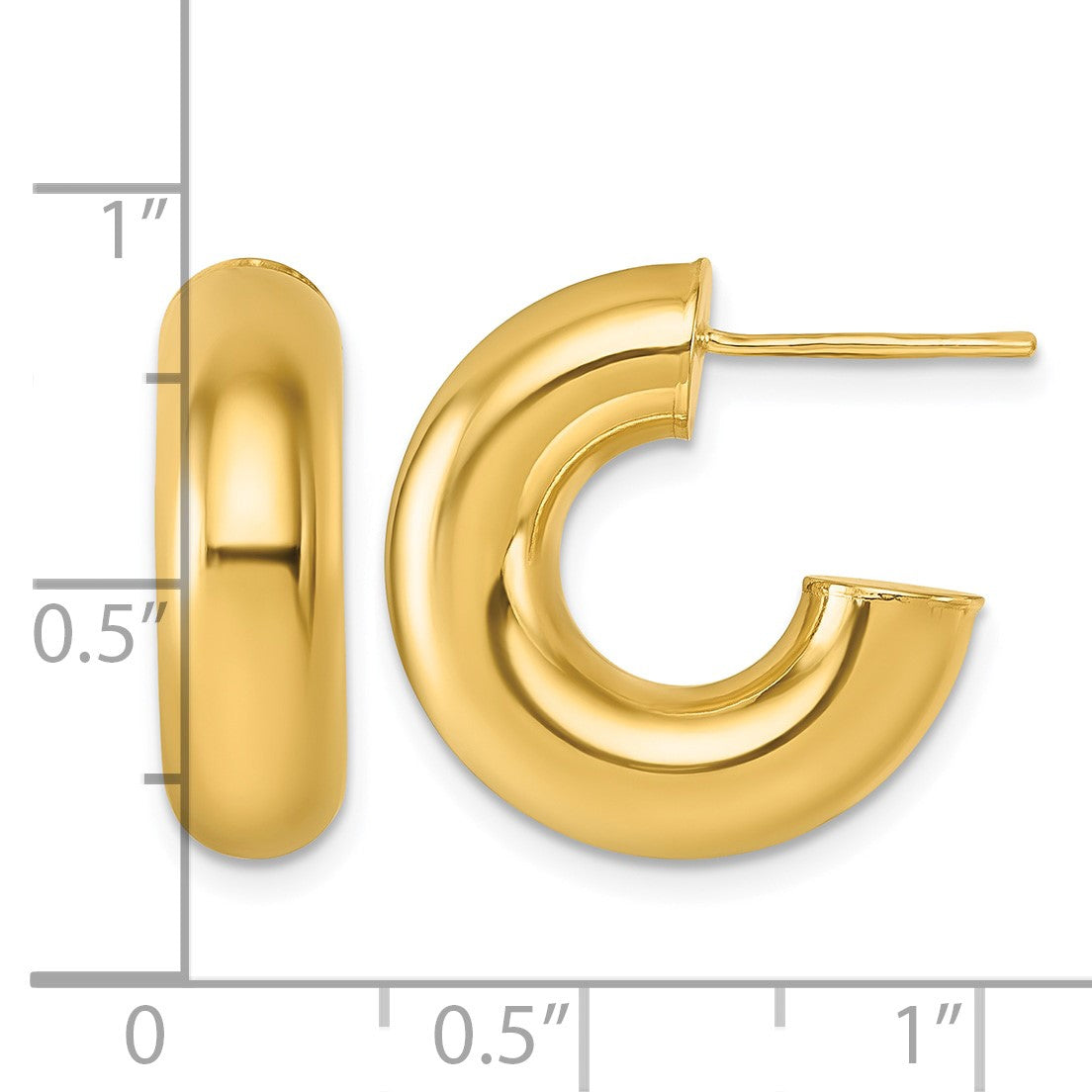 14k Polished 6.00 x 20mm Tube C-Hoop Post Earrings