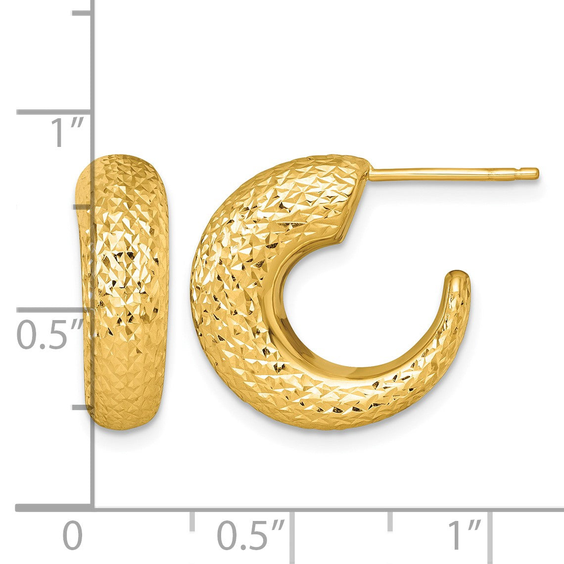 14k Polished Diamond-cut Hollow C-Hoop Post Earrings