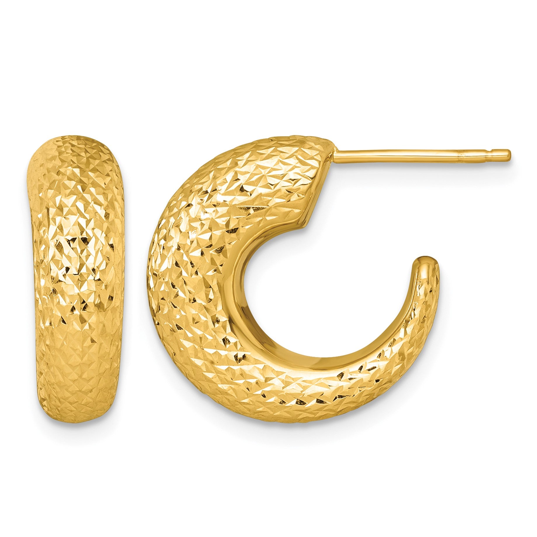 14k Polished Diamond-cut Hollow C-Hoop Post Earrings