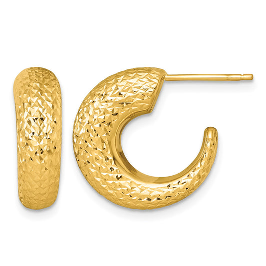 14k Polished Diamond-cut Hollow C-Hoop Post Earrings